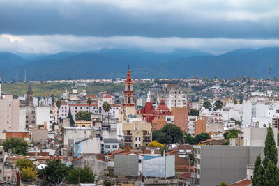 High angle view of townscape against sky