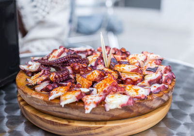 High angle view of pizza on table