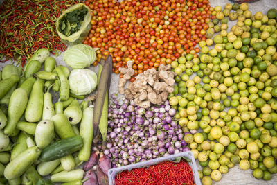 High angle view of vegetables for sale at market