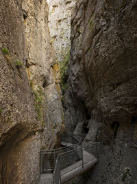 Low angle view of rock formation on wall