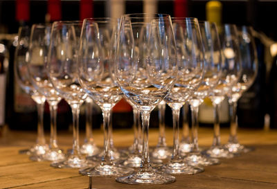 Wine glasses on table