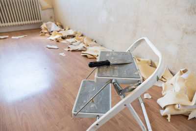 High angle view of piano on table at home