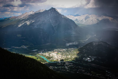 Scenic view of mountains against cloudy sky