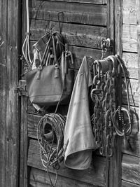 Clothes hanging on wall by building