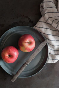 High angle view of apple on table