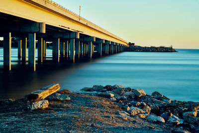 Scenic view of sea against clear sky