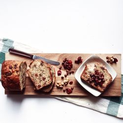 High angle view of breakfast on table