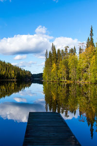 Reflection of trees in lake against sky