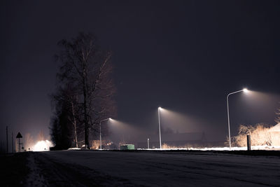 Illuminated street lights in winter at night