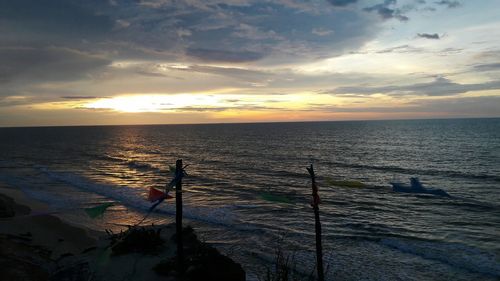 Scenic view of sea against dramatic sky