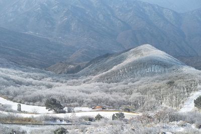 Scenic view of mountains during winter