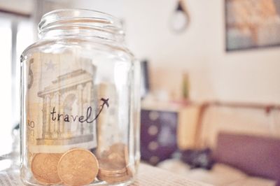 Close-up of jar on table