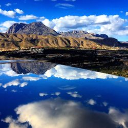 Scenic view of lake against cloudy sky