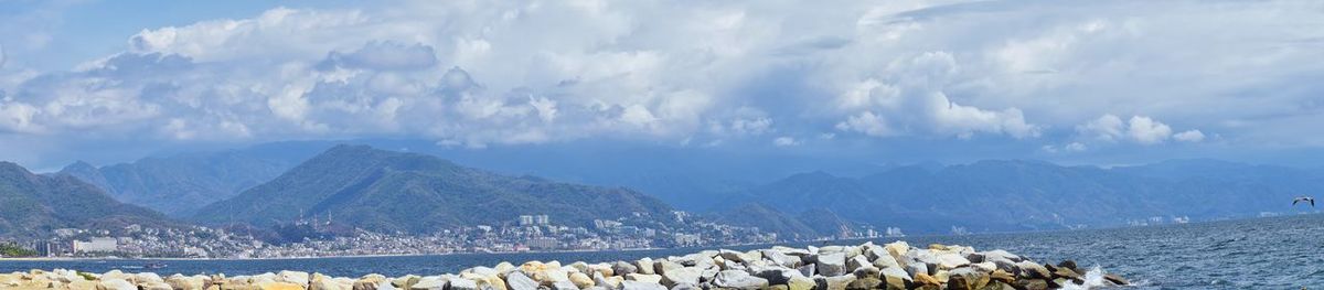 Panoramic landscape views of and around puerto vallarta mexico mountains, city and tropical jungles.