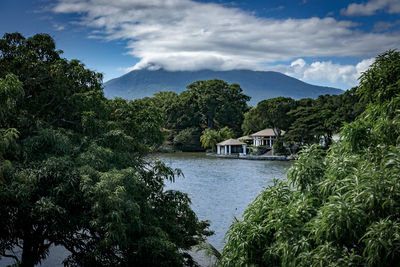 Scenic view of lake and trees against sky