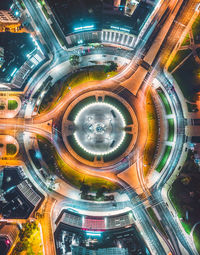 Directly above shot of multiple lane highway at night