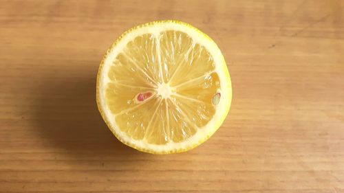 High angle view of lemon on table