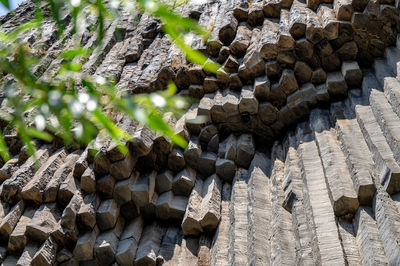 High angle view of stone wall