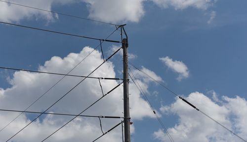 Low angle view of telephone line against sky