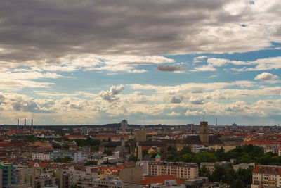 High angle shot of townscape against sky