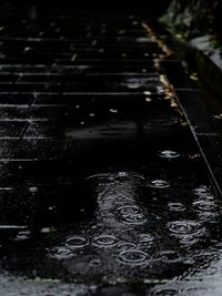 Close-up of wet road during rainy season