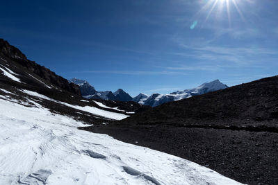 Scenic view of snowcapped mountains against sky