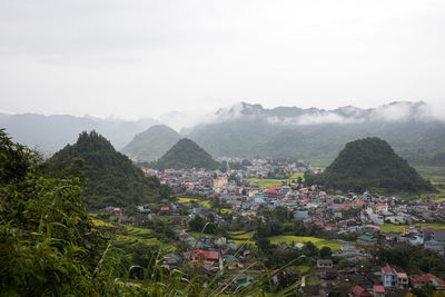 High angle view of townscape against sky