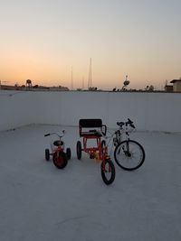 Bicycles on road during winter