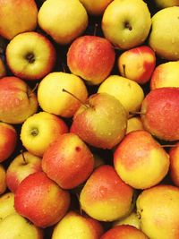 Full frame shot of fresh wet apples for sale in market