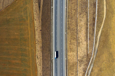 Aerial view of truck on road