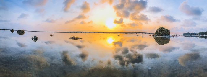 Scenic view of lake against sky during sunset