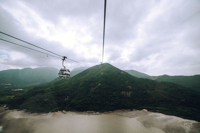 Overhead cable car over mountains