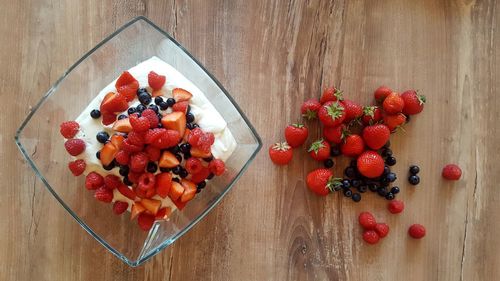 High angle view of fruits on table