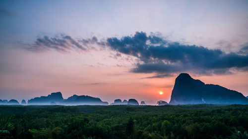 Scenic view of field against sky during sunset