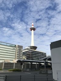 Low angle view of buildings against cloudy sky