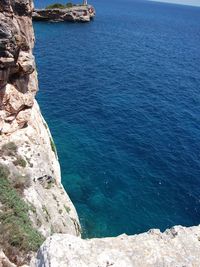 High angle view of sea and rocks