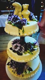 Close-up of dessert served on table