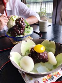 Close-up of fruits in plate on table