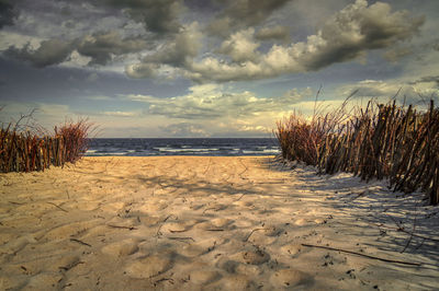 Scenic view of beach against sky