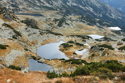 Aerial view of rock formations in water