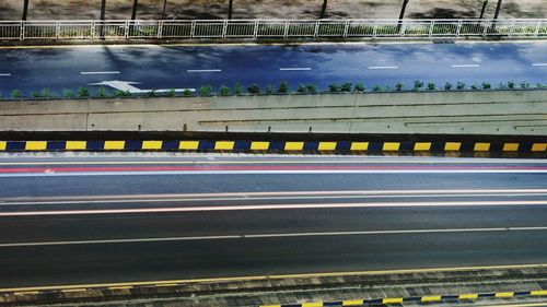 High angle view of train in city