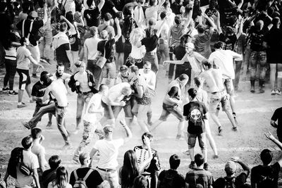 High angle view of crowd on the floor