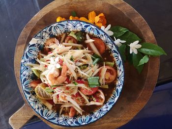 High angle view of food in bowl on table