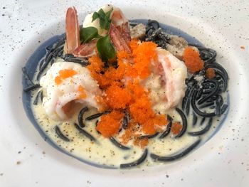 High angle view of breakfast in plate