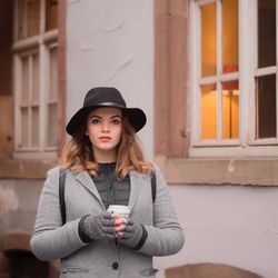 Portrait of woman wearing hat