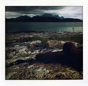 Aerial view of sea and mountain