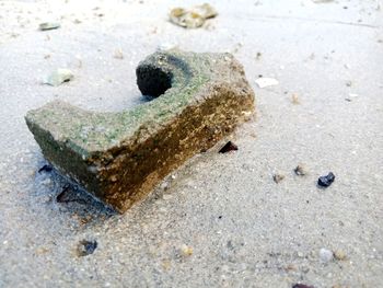 High angle view of stones on beach