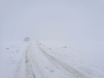 Scenic view of snow covered landscape against sky