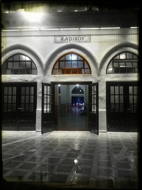 transfer print, architecture, built structure, building exterior, auto post production filter, text, western script, communication, city, empty, indoors, window, building, tiled floor, arch, entrance, flooring, day, reflection, no people