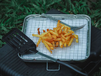 High angle view of food on table